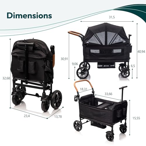 Double Wagon Stroller for Kids&Toddler,Push Pull Lightweight Foldable Travel Umbrella Twins Stroller with 5-Point Harness,Adjustable Handle Bar and Canopy,Foot Wells,Tray Table,Cup Holde