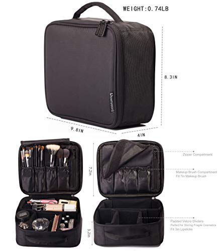 ROWNYEON Makeup Train Case Makeup Bag Organizer Travel Makeup Case Cosmetic Bag Proffessional Portable Storage Bag for Cosmetics Makeup Brushes Gift for Girls Women 9.8'' Mini Black