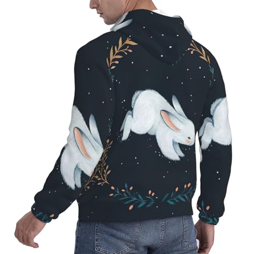 Pull à capuche en polaire pour hommes avec imprimé lapin - 4