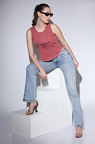 Image of OM SAI LATEST CREATION Crop Tops for Women || Ribbed Solid Chest Printed Crop Top for Girls || Text & Hart Print with Round Neck & Sleeveless Crop Top for Women || Tank Top.
