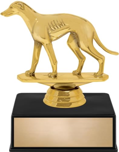 Crown Awards 4.5" Dog Grey Hound Tail Out Trophy On Luxury Black Base