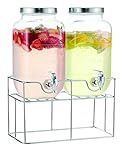 Serroni Double Soda Glass Beverage Dispenser with Stainless Steel Stand, 3.5 Litre Capcity Each Dispenser