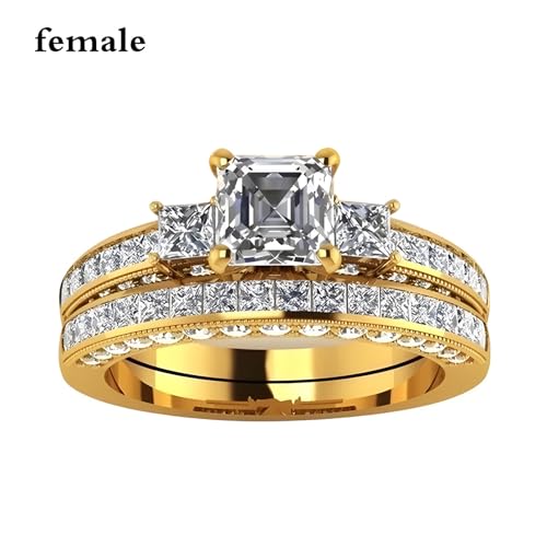 3Pcs Moissanite Wedding Rings Sets for Couples, s925 10K 14K 18K Gold Wedding Rings Sets for Him and Her, Customized Matching Engagement Bands Set for Men and Women Free Engraving3