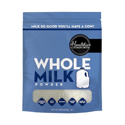 Healthier Comforts Whole Milk Powder | Shelf Stable | Kosher, Gluten Free, Non-GMO, Hormone and Antibiotic Free | Perfect for Shakes, Smoothies, Coffee Creamer, Baking | Made in USA (12oz)