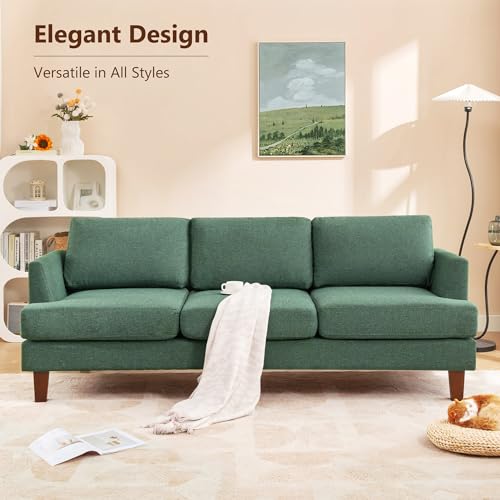 3 Seater Sofa Couch with Deep Seats, 89" Mid Century Modern Upholstered Sofa with Armrests, Comfy Couches for Living Room, Bedroom, Apartment and Office (Green) - Image 6