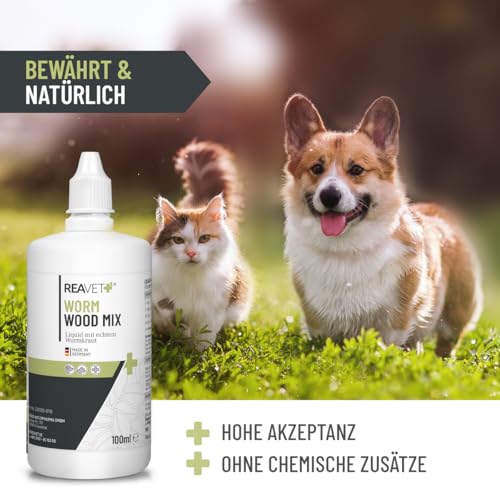 ReaVET Wurm-Kraut Liquid 100ml – für Hunde & Katzen, mit echtem Wurmkraut (Artemisia Absinthium) in rezepturbasierter Pflanzenformel, geeignet für alle Haustiere