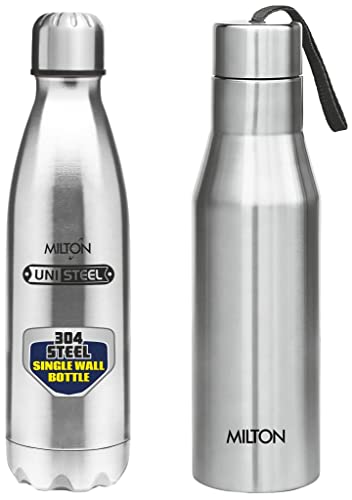 MILTON Shine 1000 Stainless Steel Water Bottle, 900 ml, Silver Super 1000 Single Wall Stainless Steel Bottle, 1000 ml, Silver
