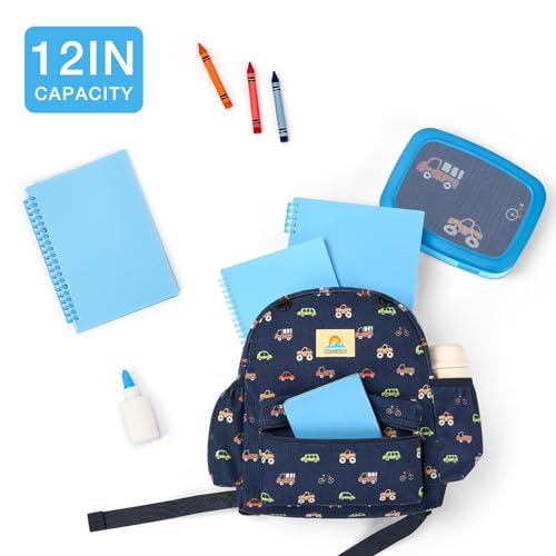 Image of STEAMEDBUN Corduroy Toddler Backpack for Boys 2-4: Kids backpack for Boys Girls - 12 inch Preschool Kindergarten Backpacks - Car