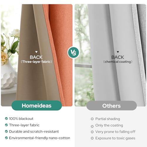 HOMEIDEAS Orange 100% Blackout Curtains 2 Panels Linen Room Darkening Curtains 52 X 84 Inches Thermal Insulated Grommet Window Drapes with Liner for Living Room, Bedroom by HOMEIDEAS - Image 5