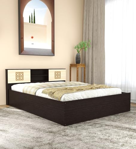 Image of Mintwud Pepperfry Solid Engineered Wood Waltz King Size Bed Without Storage | Space Saving Wooden Palang Furniture | Suitable for Living Room, Bedroom and Hotel (Wenge Finish)
