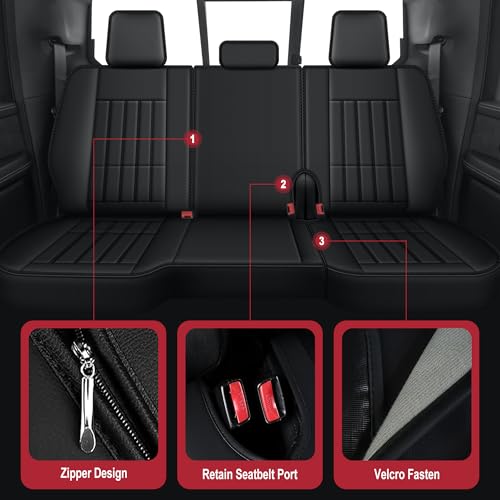 Image of AOMSAZTO for 2026 Dodge Ram 1500 Seat Covers 2500 3500 2002-2026 Full Set | Truck Seat Covers Waterproof Leather Quad Crew Cab Big Horn Laramie Tradesman Limited Curved Bench(5 Seat,Black)