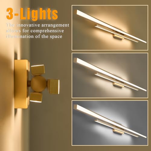 Image of 55 inch Long Vanity Light Gold Bathroom Wall Light Fixtures Long Vanity Lights Over Mirror Lighting Lamps Dimmable Bathroom Wall Mount Lighting Over Vanity Mirror