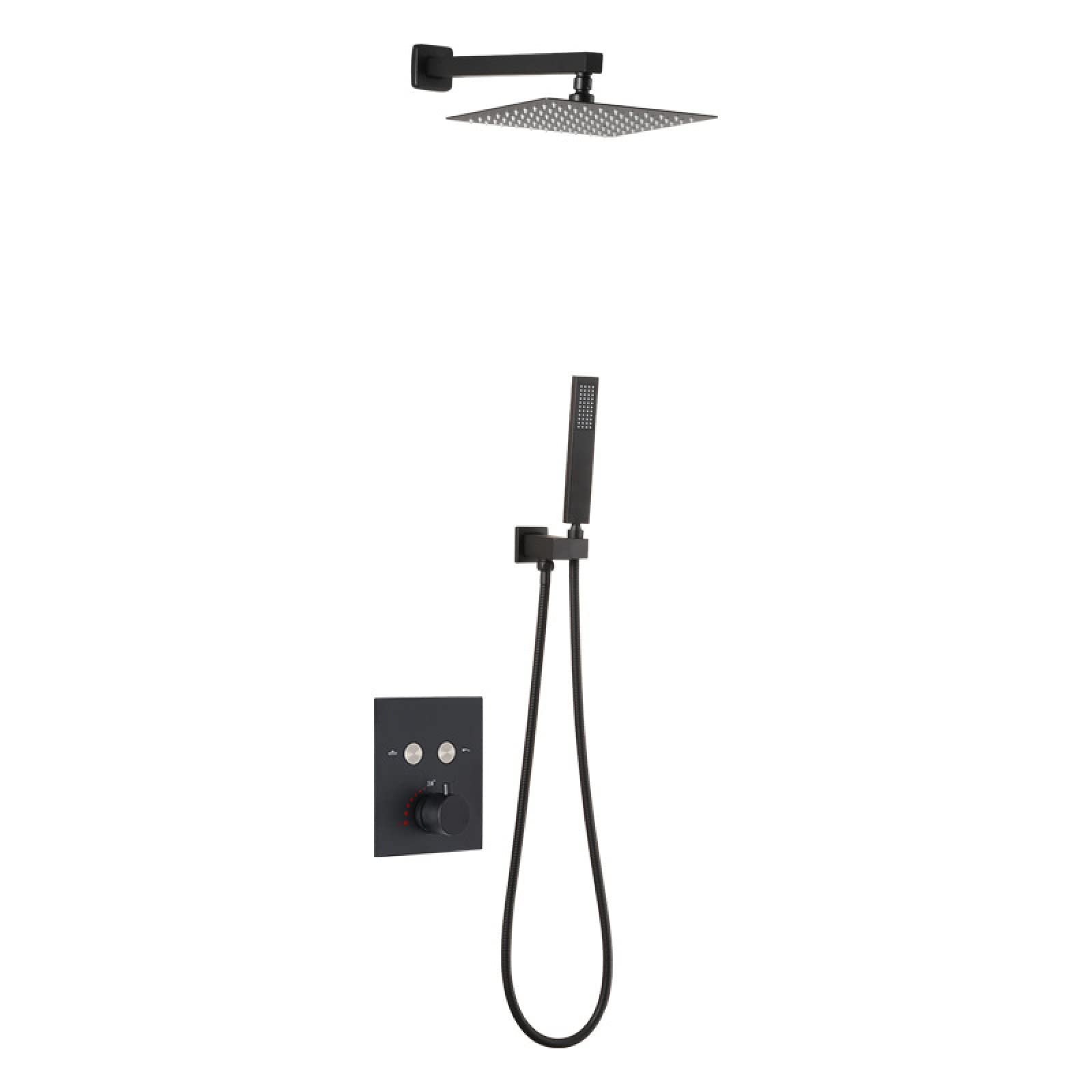 OZBMA Shower Mixer, Concealed Mixer Valve 2 Way 10 in Rainfall Head Thermostatic Set Wall Mounted Key Press