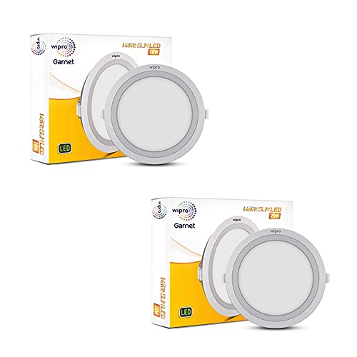 Image of wipro Garnet 20W Round Led Wave Panel Light for Ceiling | Cool White Light (6000K) | Ultra-Slim Design | Recessed Down Light for False Ceiling |Pop Ceiling Light | Cutout - 200Mm | Pack of 2