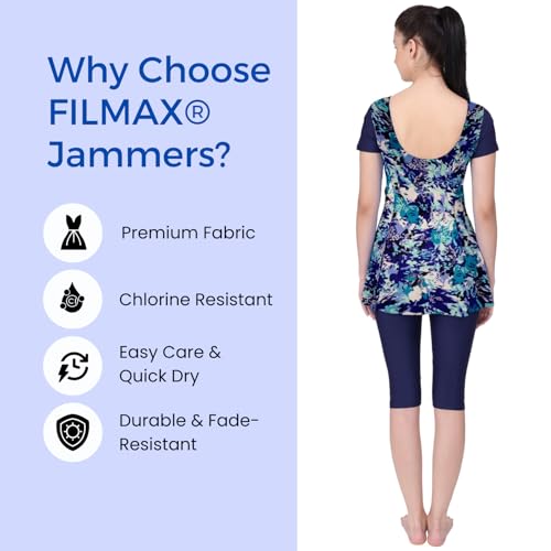 Image of Originals Swimming Costume for Women's One-Piece Beach Wear with Sleeve & Skirted 3 /4 Leggings Maximum Covered Swim Wear Dress (L - 7XL)