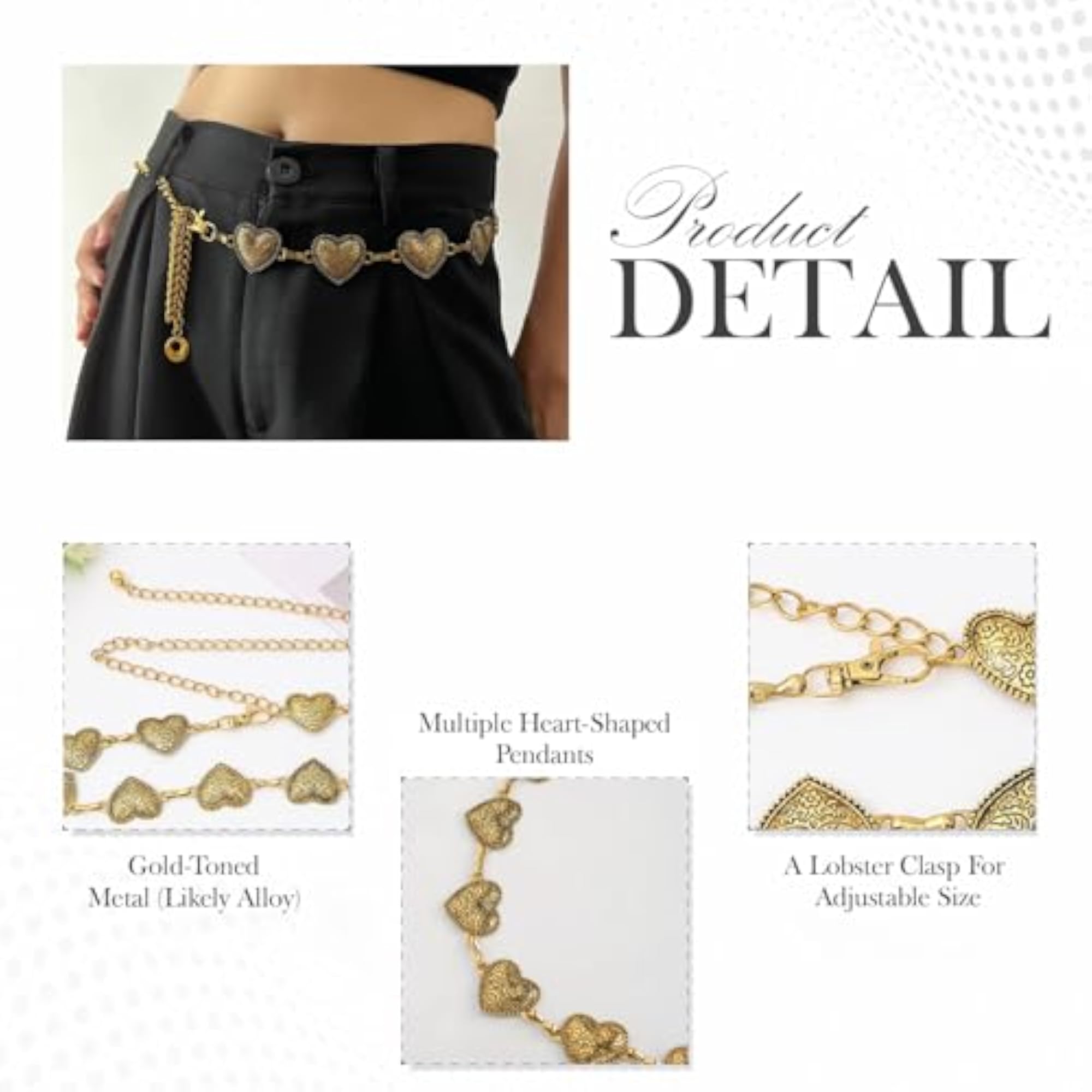 Adjustable Heart Design Metal Waist Chain for Women