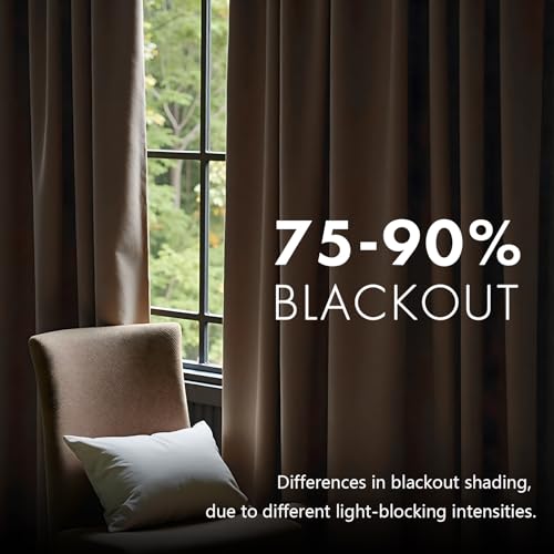 Image of PRIMROSE Taupe Curtains 96 inch for Living Room,2 Panels Velvet Drapes Blackout Rod Pocket Back Tab Window Treatment Room Darkening Decorative Thick Curtains for Bedroom