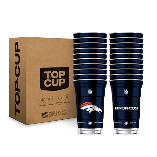 Top Cup NFL Denver Broncos 20 oz Reusable Aluminum Cups 20 Count | Officially Licensed Durable Reusable & Recyclable Made in USA
