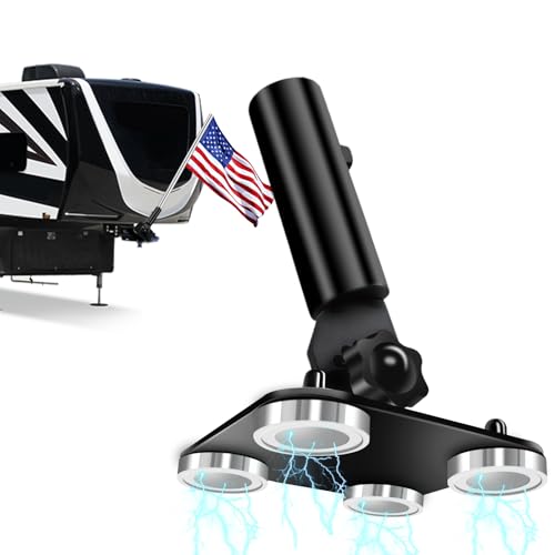 Hifor Metal RV Flag Pole Holder with Pin-Lock System - 180 Adjustable Wind-Resistant Design No-Drill Mount for 5th Wheel Hitch & Truck Beds