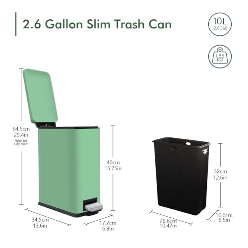 Caneca de basura rectangular verde 10 litros con tapa suave miniatura 3