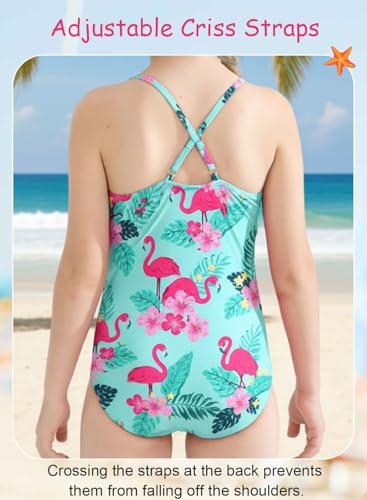 Image of Girls Swimsuit One Piece Bathing Suit with Adjustable Straps Cute Little Kids Swimming Suits Beach Swimwear 4T-12