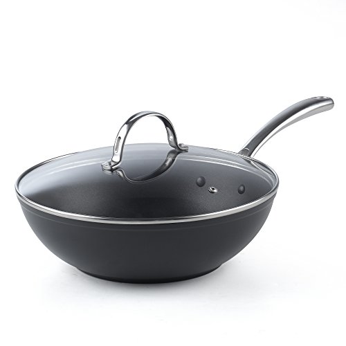 Cooks Standard 11-inch Hard Anodized Nonstick Wok Pan with Lid, Heavy-Gauge