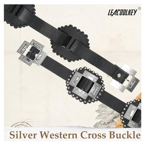 Women Western Leather Belt Boho Cross Conch Waist Belt for Dress Jeans3