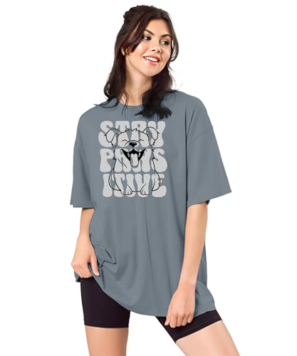Image of SHODOX Women's Cotton Blend Oversized Drop Shoulder Printed T-Shirt | Soft, Breathable & Light Weight | Loose Fit Stylish Top for Girls with Premium Graphic Print