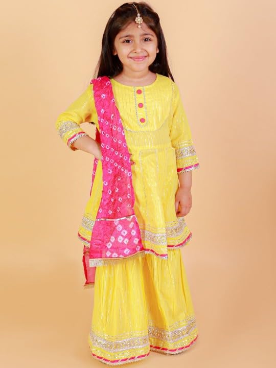 Image of LITTLE GINNIE Girls Kurta Sharara Set | Traditional Ethnic Wear for Kids