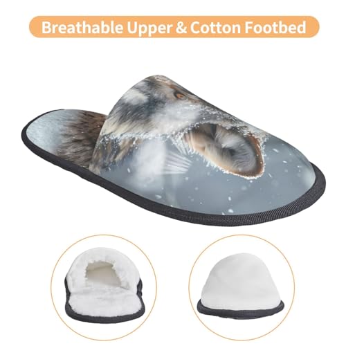 Majestic Snowy Wolf Print House Slippers For Women And Men,Soft Slippers With Memory Foam,Non-Slip Indoor Home Shoes3
