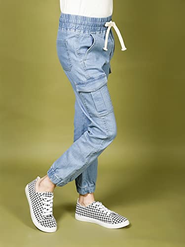 Image of LILPICKS Girls Light Denim Wash Cargo Jogger Jeans (Light Blue)