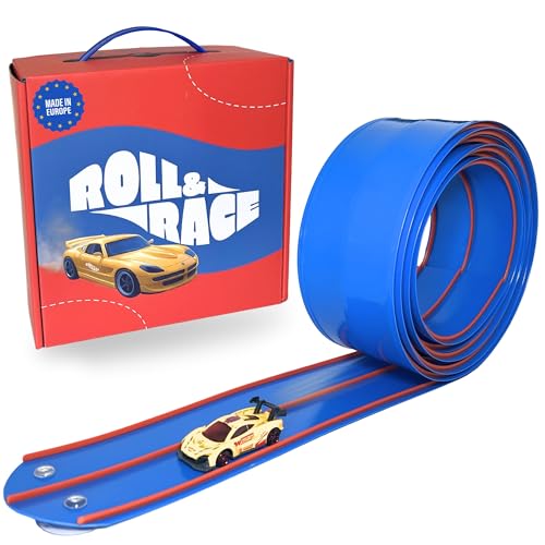 RollAndRace Circuit Voiture Flexible 400 cm - Made in Europe - Flexible Car Track - Piste de Voitures Enroulable - Circuit Cars - Cadeau Garcon - Jeu Enfant - Race Car Wheels