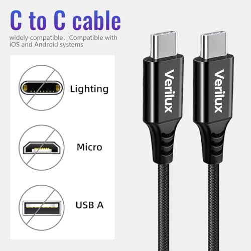Image of Verilux PD 60W Type C to Type C Cable Fast Charging 5M /16.4FT, 480Mbps Data Cable C Type Fast Charging Nylon Braided C Type Charger Cable for iPhone 17 /17 Pro /17 Pro Max /16 /15, Galaxy S25 /S24 /S23