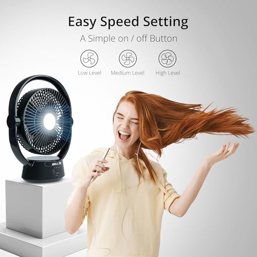 Image of IBELL Portable Table Fan Rechargeable For Home, Mini Size, High Speed, With 2 LED Light Settings, 3 Speed Modes, USB Charging, High Speed (Black)