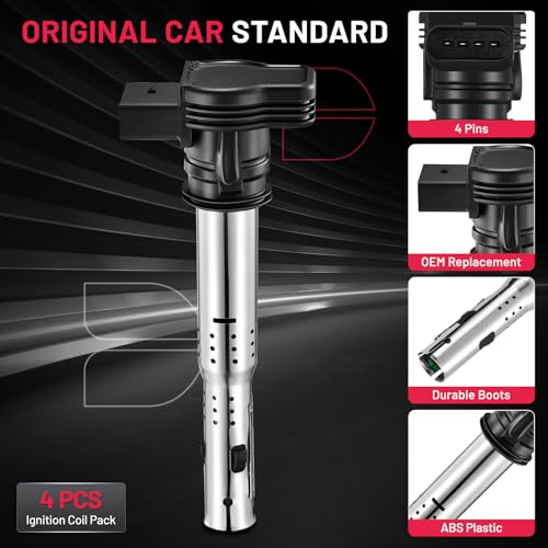 Image of BDFHYK Ignition Coil Pack UF575 Compatible with Audi A3 A4 Allroad A5 A6 Quattro Q3 Q5 TT Volkswagen Tiguan VW Jetta Rabbit Beetle Passat Golf GTI Eos CC Audi Oem Coil Pack 1.6L 2.0L 2.5L Set of 4