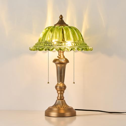 Lámpara de Mesa Vintage con Pantalla de Vidrio Verde