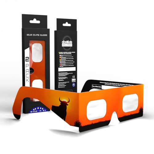Certificati ISO e Ce Absolute Eclipse Occhiali da eclissi solare - Certificati CE e ISO 12312-2 - Fornitore consigliato AAS - Produttore UE - Protezione sicura per gli occhi per il 12 agosto 2026 Eclipse - Set