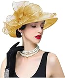 ORIDOOR Women's Organza Cloche Bowler Hat Derby Fascinator for Tea Party Bridal Wedding Hat 011c1-golden