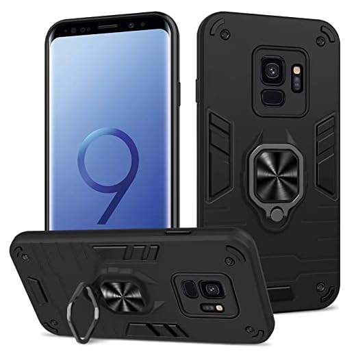 Btstring Coque pour Samsung Galaxy S9, Etui de Protection Antichoc de Qualité Militaire, Housse avec Anneau Support Métallique, Support de Voiture Compatible, Noir