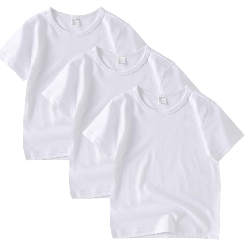 3 Pack Kids T-Shirt Cotton Tee Shirts for Boys and Girls Toddler Tops Soft cotton tee for unisex, crew neck, mix with shorts and jeans, basic for everyday wear,suitable for 2-14years