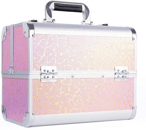 Image of Adson Professional Makeup Box Cosmetics Case Jewelry Organiser Vanity Make Up Storage Box Beauty Train Case Lockable with Keys (Cloudy Smoke Rose Gold)