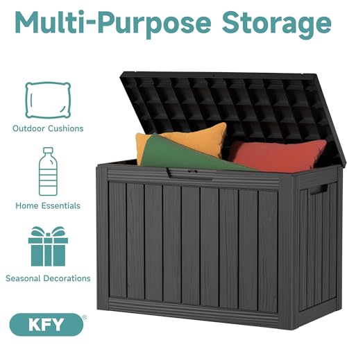 Image of 45 Gallon Waterproof Resin Deck Box, UV Resistant Outdoor Storage for Garden, Patio, Porch, Delivery, Striped Black