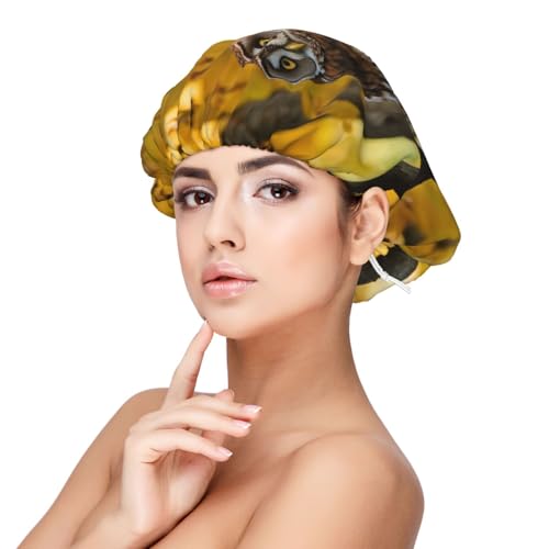Double Layer Reversible Hair Wrap Satin Sleep Cute Brown Cartoon Owls Cap Bonnet for Braid Curly Hair Satin Bonnet