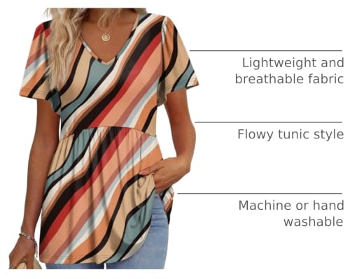 Image of OFEEFAN Womens Summer Tops Babydoll Short Sleeve Shirts Puff Sleeve Peplum Tops V Neck T Shirts