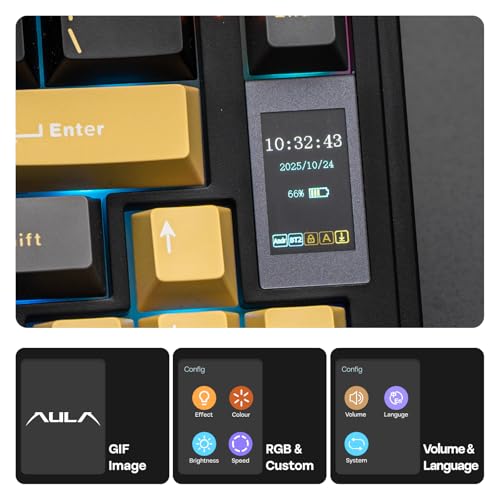 Image of EPOMAKER X Aula EA75 MAX Wireless Gaming Keyboard with Screen & Knob | 5000mAh, Hot-Swap, Lubed Switches, RGB Backlit, Creamy Gasket, 75% Mechanical Keyboard (Black, Silent Cotton Candy Switch)