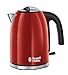 Russell Hobbs Hervidor de Agua Eléctrico Colours Plus - 1,7 litros, 2400 W, Filtro Extraíble, Zona de Ebullición Rápida, Base de 360°, Indicador del Nivel de Agua, Acero Inoxidable, Rojo - 20412-70