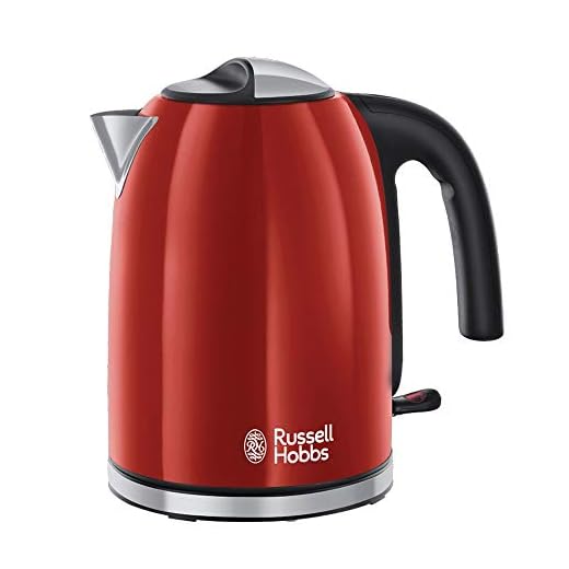 Russell Hobbs Hervidor de Agua Eléctrico Colours Plus - 1,7 litros, 2400 W, Filtro Extraíble, Zona de Ebullición Rápida, Base de 360°, Indicador del Nivel de Agua, Acero Inoxidable, Rojo - 20412-70
