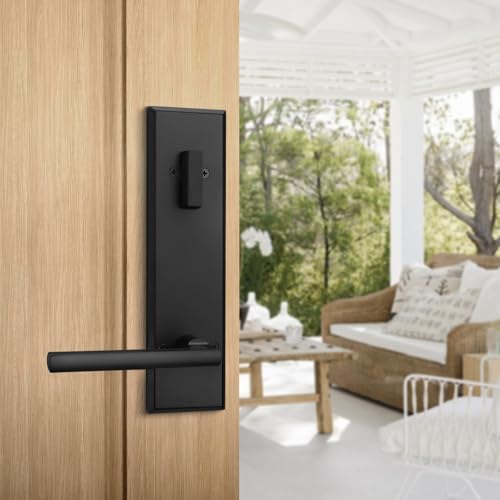 Image of Haidms Black Front Door Handle - Entry Door Lever and Deadbolt Set, Matte Black Exterior Door Lock Set, Modern Square Front Door Handles
