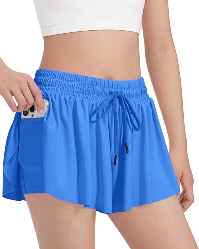 Image of HASMES Girls Butterfly Shorts Teen Flowy Athletic Shorts for Running Dance Cheer 5-14Y