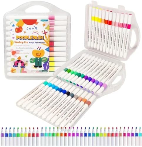 Image of FAMOUS QUALITY New Acrylic Paint Markers Set of 36 Vibrant Colors, Permanent Water-Based Marker Pens for Rock Painting, DIY Crafts, Canvas (36)